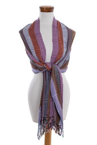 Alternate image for Rose and Amethyst Handwoven Guatemalan Cotton Shawl Amethyst Country Garden