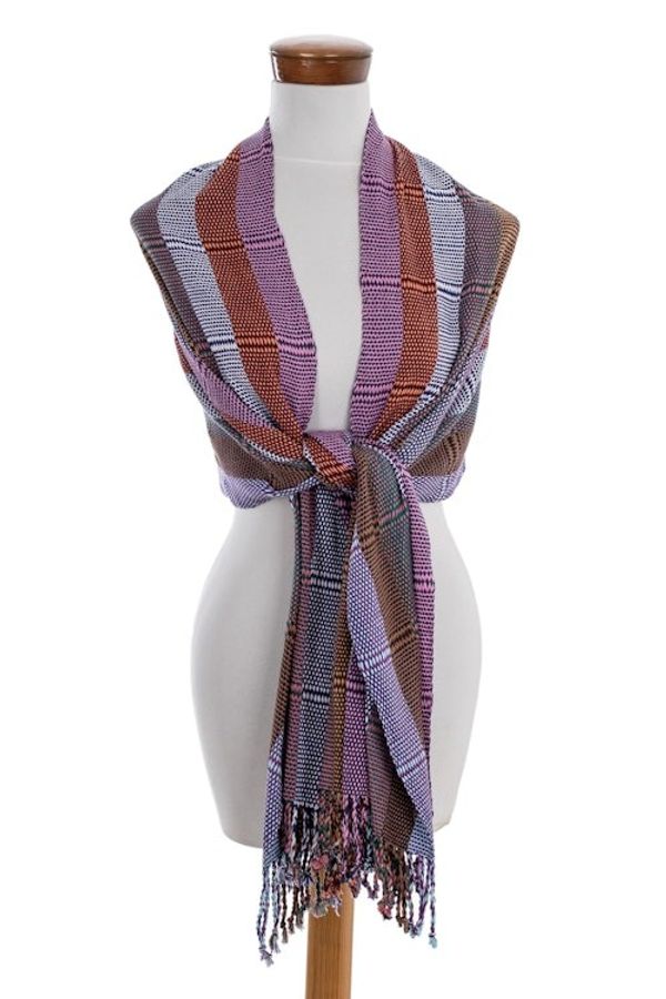Alternate image for Rose and Amethyst Handwoven Guatemalan Cotton Shawl Amethyst Country Garden