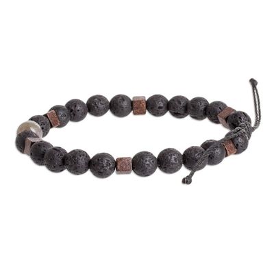 Alternate image for Mens Volcanic Stone Beaded Bracelet with Labradorite Jewel Inner Hero