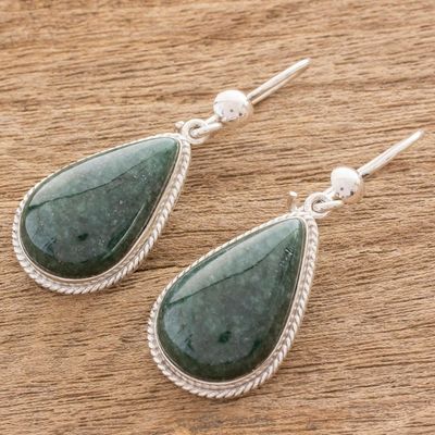Alternate image for Unique Sterling Silver Jade Dangle Earrings Dark Green Sacred Quetzal