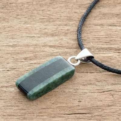 Alternate image for Striped Green and Black Jade Pendant Necklace from Guatemala Black Forest Road