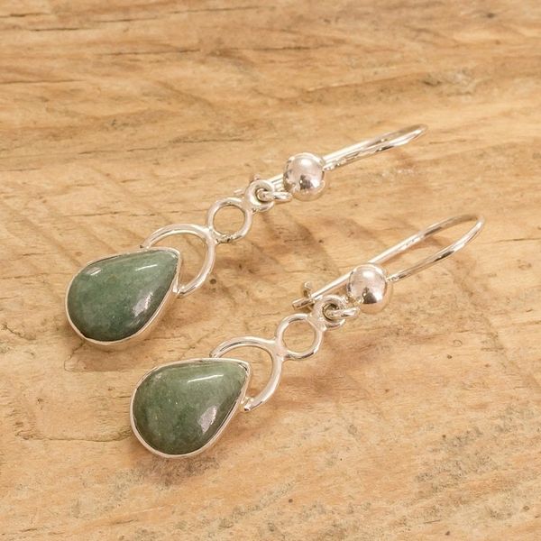 Alternate image for Sterling Silver Dangle Earrings with Drop-Shaped Jade Stones Harmony Drops