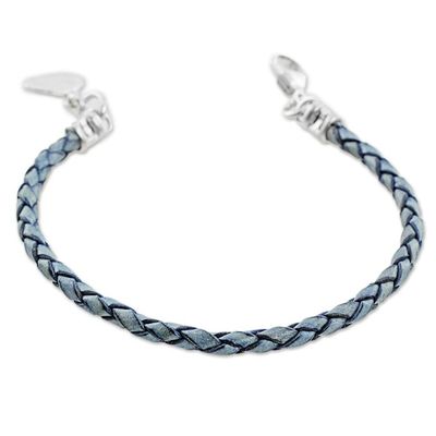Alternate image for 999 Silver Blue Leather Charm Wristband Bracelet Guatemala Walk of Life in Blue