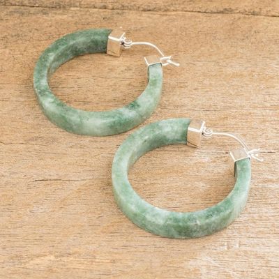 Alternate image for Handmade Jade Hoop Earrings Synchronicity in Light Green