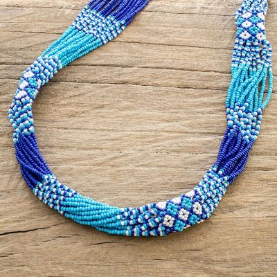 Alternate image for Blue Torsade Necklace Made from Glass Beads Cobalt and Turquoise Harmony