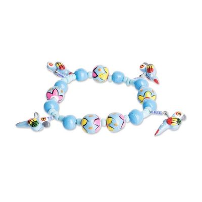 Alternate image for Handcrafted Ceramic Beaded Stretch Bracelet from Guatemala Macaws in the Sky