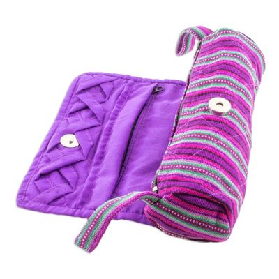 Alternate image for Handwoven Striped 100 Cotton Jewelry Case from Guatemala Amethyst Berry