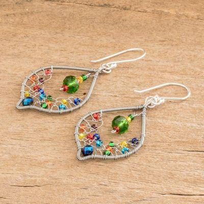 Alternate image for Beaded and Filigree Beaded Dangle Earrings With Silver Hooks Crystal Leaf