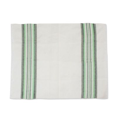 Alternate image for Two Handwoven Guatemalan White and Green Cotton Dish Towels Forest Colors