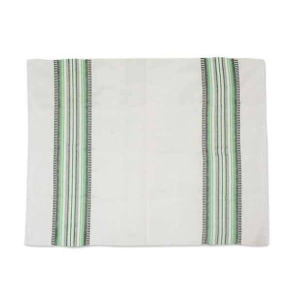 Alternate image for Two Handwoven Guatemalan White and Green Cotton Dish Towels Forest Colors