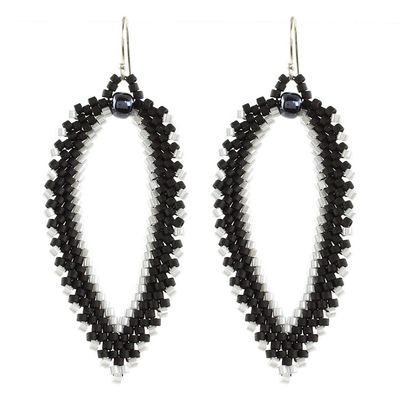 Alternate image for Black and Grey Leaf-Shaped Beaded Dangle Earrings Leaves at Nightfall