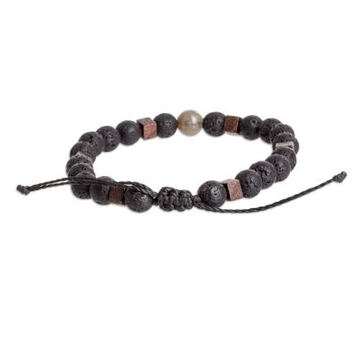 Alternate image for Mens Volcanic Stone Beaded Bracelet with Labradorite Jewel Inner Hero