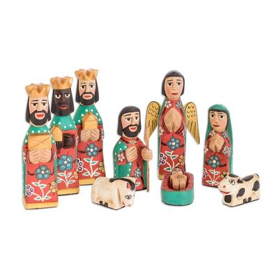 Alternate image for Hand Crafted Religious Wood Sculpture Set of 10 Peace