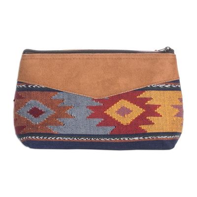 Alternate image for Hand-Woven Cotton Cosmetic Bag with Suede Accent and Tassel Feminine Subtlety in Blue