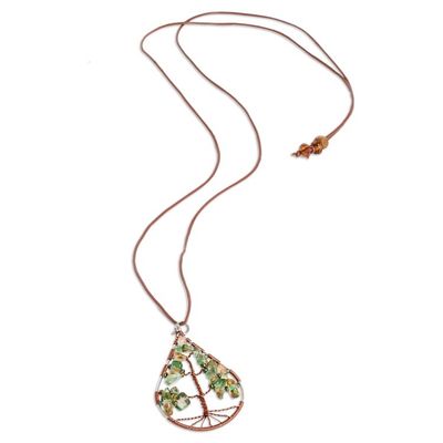 Alternate image for Drop-Shaped Tree-Themed Natural Peridot Pendant Necklace Drop of Life in Green