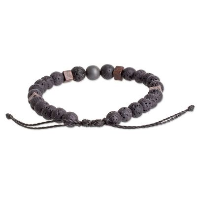 Alternate image for Mens Volcanic Stone Beaded Bracelet with Hematite Jewel Inner Protector