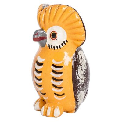 Alternate image for Handmade and Painted Ceramic Owl Figurine in Yellow Lively Tecolote