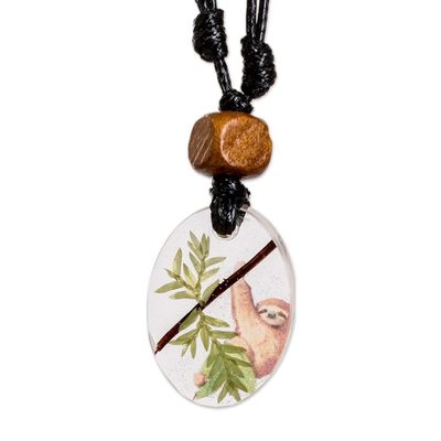 Alternate image for Set of Leafy and Sloth-Themed Necklace and Macrame Bracelet Gentle Jungle