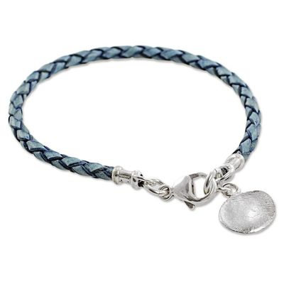 Alternate image for 999 Silver Blue Leather Charm Wristband Bracelet Guatemala Walk of Life in Blue