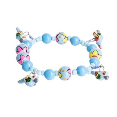 Alternate image for Handcrafted Ceramic Beaded Stretch Bracelet from Guatemala Macaws in the Sky