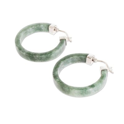 Alternate image for Handmade Jade Hoop Earrings Synchronicity in Light Green