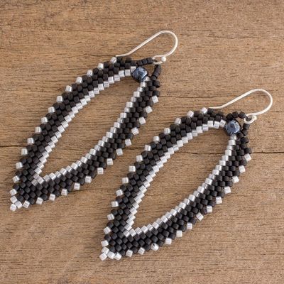 Alternate image for Black and Grey Leaf-Shaped Beaded Dangle Earrings Leaves at Nightfall