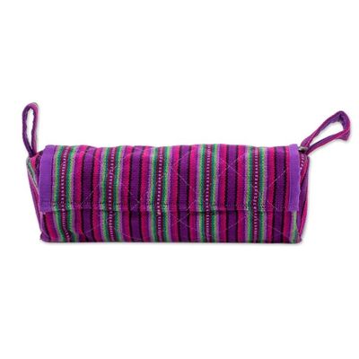 Alternate image for Handwoven Striped 100 Cotton Jewelry Case from Guatemala Amethyst Berry