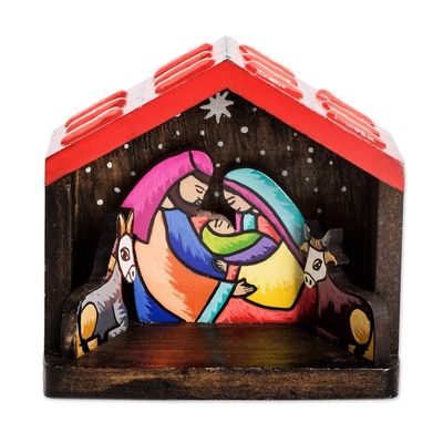 Alternate image for Handmade Wood Christmas Nativity Scene from El Salvador Peaceful Beginning