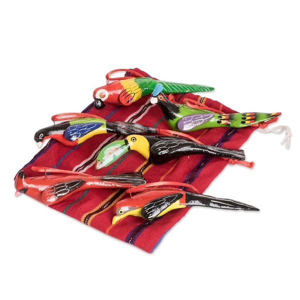 Alternate image for Central American Ceramic Bird Ornaments Set of 6 Forest Birds