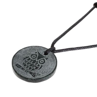 Alternate image for Hand-Carved Jade Owl Pendant Necklace from Guatemala Kame