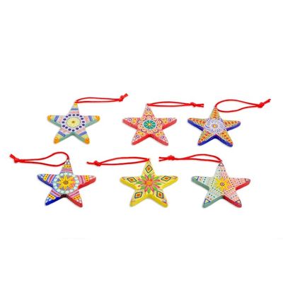 Alternate image for Artisan Crafted Ceramic Christmas Ornaments Set of 6 Christmas Star