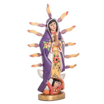 Alternate image for Handcrafted Floral Our Lady of Guadalupe Pinewood Sculpture Queen of Guadalupe