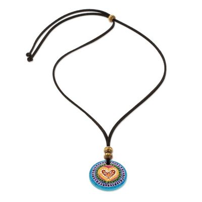 Alternate image for Hand Painted Rainbow and Heart Pendant Corded Necklace Rainbow of Love