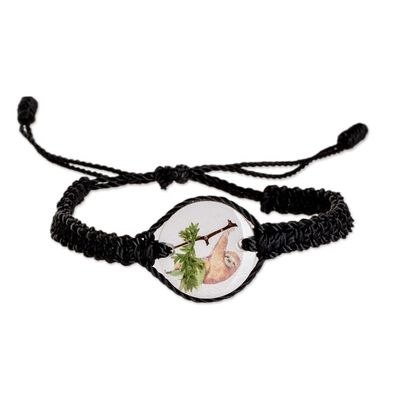 Alternate image for Set of Leafy and Sloth-Themed Necklace and Macrame Bracelet Gentle Jungle