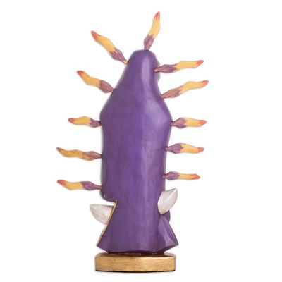 Alternate image for Handcrafted Floral Our Lady of Guadalupe Pinewood Sculpture Queen of Guadalupe
