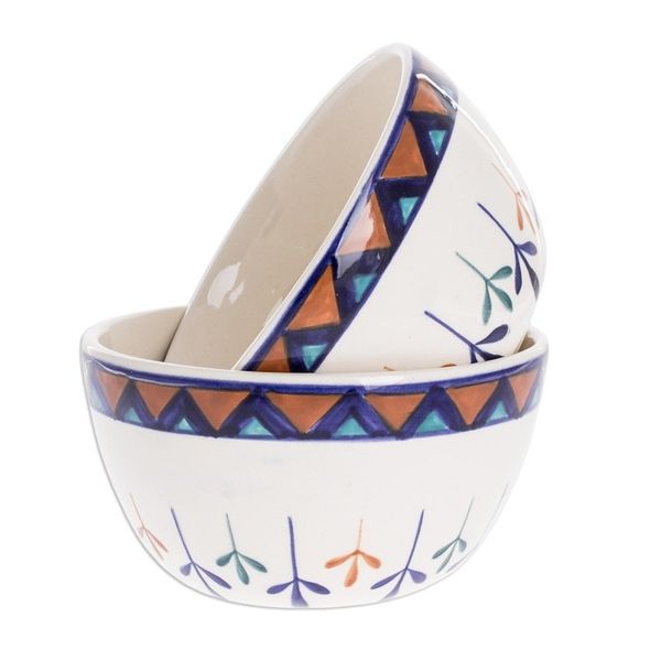 Alternate image for Ceramic Hand Painted Soup Bowls with Geometric Design Pair Antigua Breeze