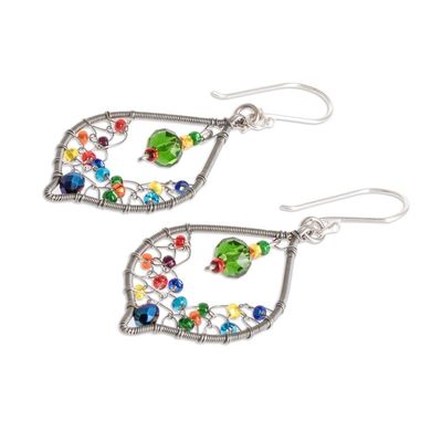 Alternate image for Beaded and Filigree Beaded Dangle Earrings With Silver Hooks Crystal Leaf