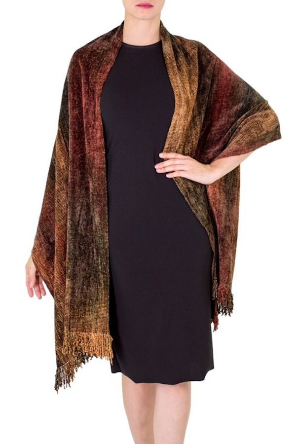 Alternate image for Unique Rayon from Bamboo Chenille Shawl Volcano Land