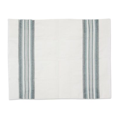 Alternate image for Two Handwoven Guatemalan White and Green Cotton Dish Towels Forest Colors