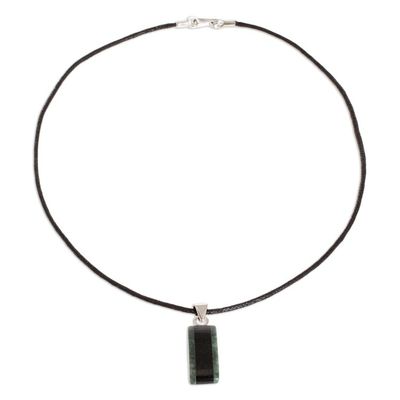 Alternate image for Striped Green and Black Jade Pendant Necklace from Guatemala Black Forest Road