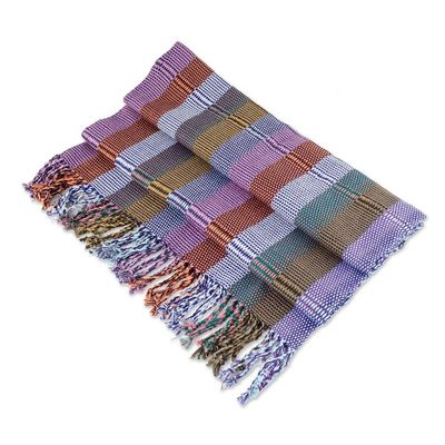 Alternate image for Rose and Amethyst Handwoven Guatemalan Cotton Shawl Amethyst Country Garden