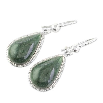 Alternate image for Unique Sterling Silver Jade Dangle Earrings Dark Green Sacred Quetzal