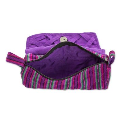 Alternate image for Handwoven Striped 100 Cotton Jewelry Case from Guatemala Amethyst Berry