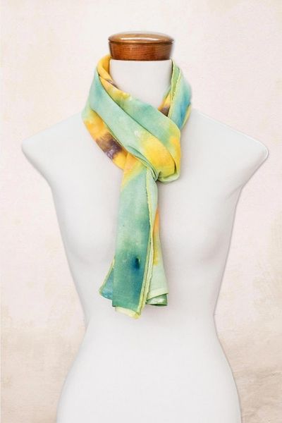 Alternate image for Hand-painted Floral Cotton Scarf from Costa Rica Sunflower