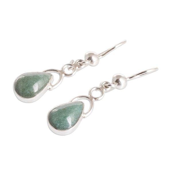 Alternate image for Sterling Silver Dangle Earrings with Drop-Shaped Jade Stones Harmony Drops