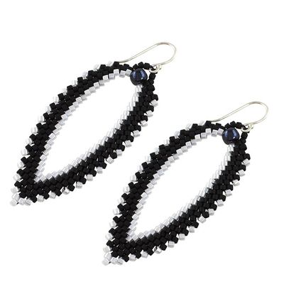 Alternate image for Black and Grey Leaf-Shaped Beaded Dangle Earrings Leaves at Nightfall