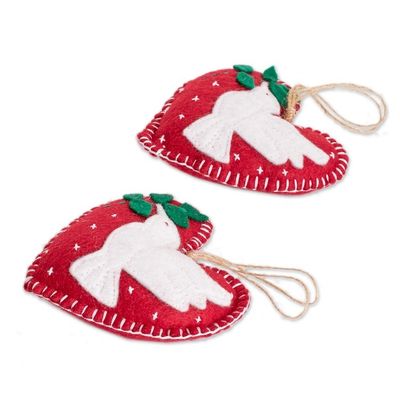 Alternate image for Set of 6 Handmade Felt Heart Ornaments with Doves Love Doves