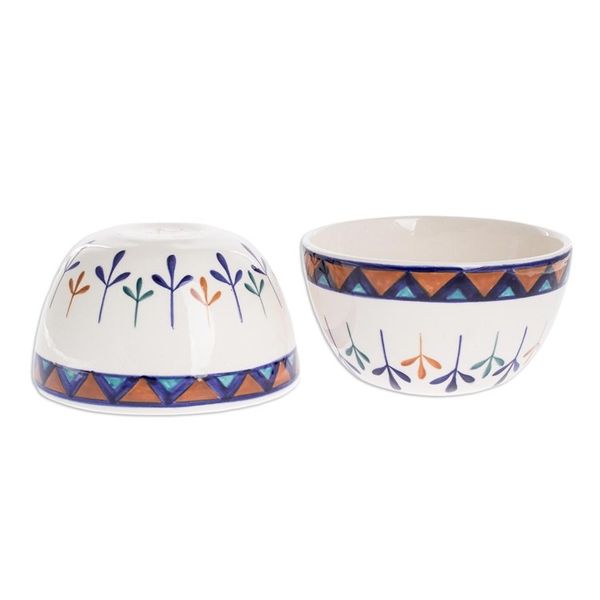 Alternate image for Ceramic Hand Painted Soup Bowls with Geometric Design Pair Antigua Breeze