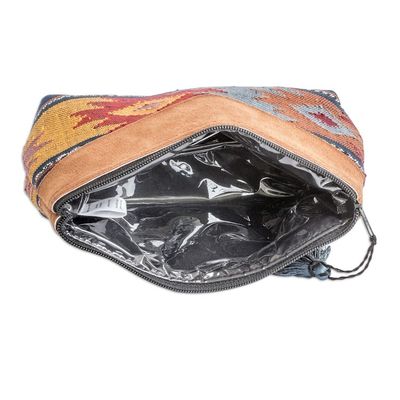 Alternate image for Hand-Woven Cotton Cosmetic Bag with Suede Accent and Tassel Feminine Subtlety in Blue