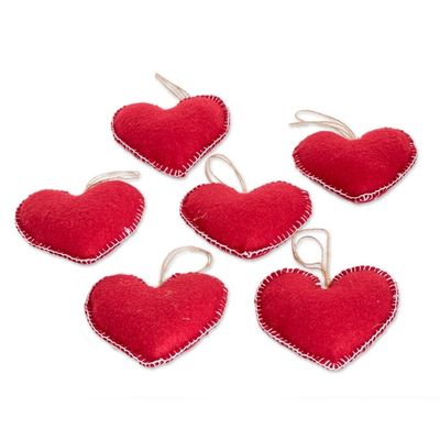 Alternate image for Set of 6 Handmade Felt Heart Ornaments with Doves Love Doves